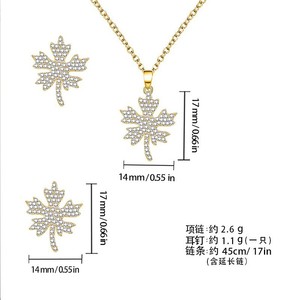 Ensemble boucles d'oreilles et collier en cuivre plaqué or avec perles brillantes, forme de plante, micro-incrustations, bijoux de fête, mode de luxe pour femmes - Product Image 5