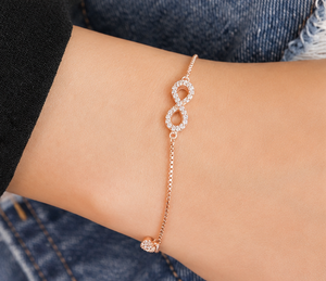 925 Sterling Silver Rose Gold Plated <b>Infinity</b> <b>Bracelet</b> for Women CZ <b>Infinity</b> Symbol <b>Bracelet</b> with Heart Charm Adjustable - Product Image 4