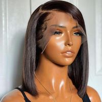 Vente en Gros Perruque Cheveux Naturels Vierge Brésilien Court Noir 8-14 Pouces Bob Lisse pour Femmes avec Lace Frontal Grande Taille