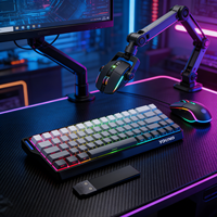 Keywin K68 Keyboard Mekanik Tiga Mode /Nirkabel/Berkabel RGB Gaming E-sports Khusus 68-tombol dengan Ukiran Samping untuk Desktop