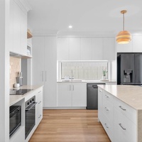 Meubles de cuisine modernes sur mesure, armoires de cuisine en forme de L, laquées