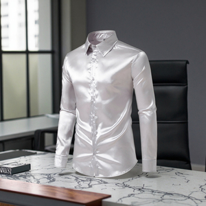Chemises décontractées brillantes anti-plis à manches longues pour hommes, couleur unie, 100 % coton, printemps, grandes tailles, coupe ample, boutonnage simple, <span class=keywords><strong>6XL</strong></span> - Product Image 5