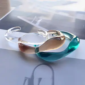 Mais nova resina pulseira coreana vintage geométrica claro acrílico pulseira mulheres pulseira para meninas