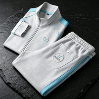 Ensemble de survêtement classique haut de gamme pour homme, veste à col montant zippée avec bandes latérales et pantalon de jogging à taille élastique