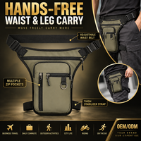 Sac utilitaire personnalisé pour la taille et les jambes avec plusieurs poches zippées, ceinture réglable et sangle de cuisse pour les voyages en extérieur, transport mains libres