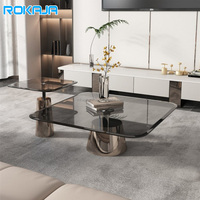 Table basse en verre transparent à vendre, base en acier inoxydable argenté de luxe, table centrale carrée, table à thé ronde pour salon de villa