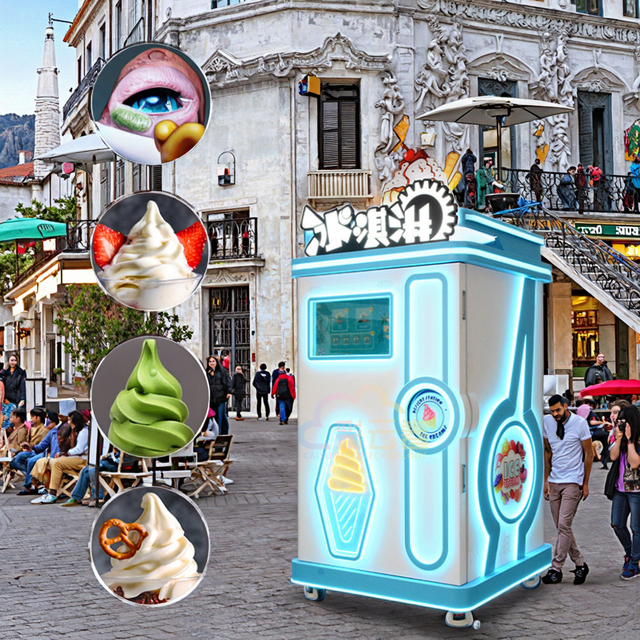 Fully Automatic Smart Robot Self-Service Ice Cream Vending Machine Customizable Digital Touch Screen Appearance Stickers SDK