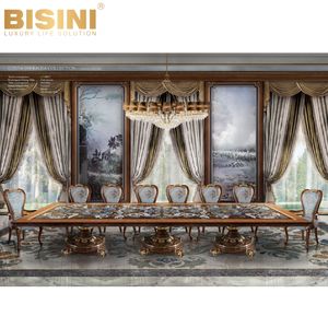 Juego de Mesa y Sillas de Comedor Rectangulares de Estilo Italiano Antiguo, Diseño de Mosaico de Conchas y Flores, Muebles para Comedor Formal - Product Image 3