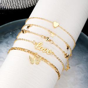 Lot de 5 Bracelets de <span class=keywords><strong>Cheville</strong></span> <span class=keywords><strong>Papillon</strong></span> Étoile Vintage en Métal Empilables – Bijoux Fins – Vente en Gros Direct Usine - Product Image 4