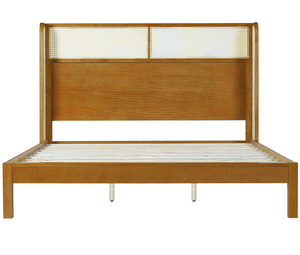 Cadre de lit plateforme en teck, taille Queen et King, avec tête de lit, lit moderne et confortable, écologique, convertible, couleur naturelle - Product Image 3