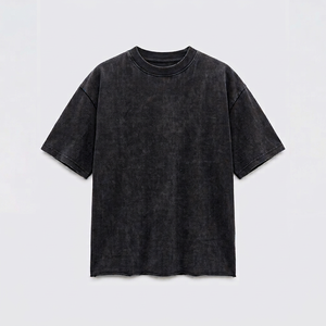 T-shirt col roulé à manches courtes en jersey tricoté 100 % coton noir délavé surdimensionné 2026 avec logo frontal, nouveau design, motif décontracté pour homme - Product Image 1