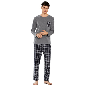 Autumn Winter Cozy Male Pyjamas <strong>Mens</strong> 2 Pieces Solid Plaid Cotton <strong>Pajamas</strong> <strong>Set</strong> <strong>for</strong> <strong>Men</strong> - Product Image 2