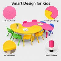 Table demi-lune en plastique en forme de rein pour enfants, idéale pour la lecture et l'écriture, design moderne, écologique, pour l'école, la chambre et l'extérieur