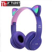Casque sans fil P47M en gros, casque mignon en forme de chat, écouteurs audio stéréo, casque de jeu sportif avec micro, lumières LED, écouteurs pour filles