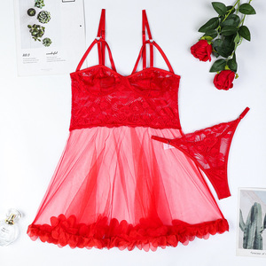 Hot Selling Valentine's Day Transparent <b>Mesh</b> Skirt Lingerie <b>Set</b> New Design Women's <b>Two</b>-<b>piece</b> Bra Brief <b>Set</b> - Product Image 6