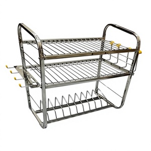 Étagère à vaisselle en métal à 3 niveaux, 18 pouces, organiseur de rangement pour bols et assiettes de cuisine avec crochets - Product Image 4