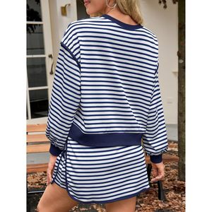 Womens Striped 2 Piece Workout Set Crewneck Long Sleeve High Waist Skort <b>Matching</b> Outfit Breathable Yoga Clothing - Product Image 4