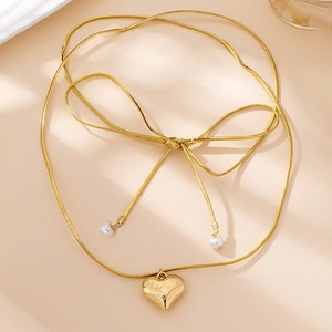 Collana Choker Bohémien Fatta a Mano con Nodo in Filo Cerato, Cuore e Perla per <span class=keywords><strong>Donna</strong></span>, Gioielli Regalo - Product Image 2