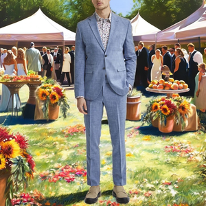 Customized Logo Printing OEM Service 100% Cotton Breathable Double Breasted Business <b>Suits</b> Men Blazer 300g Notched Collar - Product Image 2