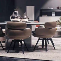 Chaise de salle à manger pivotante ergonomique de luxe en cuir véritable avec pieds en bois de frêne massif, fauteuil rotatif pour hôtel, restaurant, maison