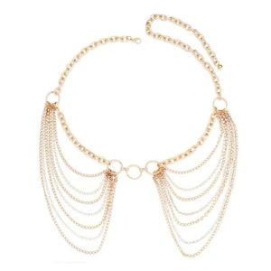 Cadena corporal de moda, cadena de cintura de metal de varias capas con borlas de diamantes de imitación para mujer, decorativa para fiestas en la playa, color dorado. - Product Image 5