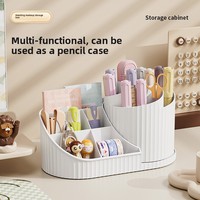 Boîte de rangement cosmétique rotative en plastique à compartiments multiples pour pinceaux de maquillage, soins de la peau, papeterie, compacte et moderne