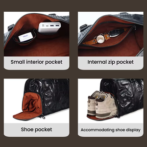 Business Casual Fitness Travel <b>Bag</b> Genuine Leather Waterproof Unisex Tote <b>Luggage</b> Gym Shoe Compartment <b>Weekender</b> Polyester - Product Image 3