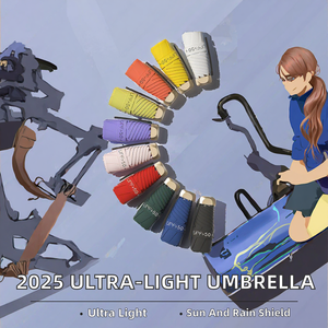 Parapluie de voyage pliable en cinq sections, revêtement noir, protection solaire et pluie, couleur claire, vente en gros - Product Image 2