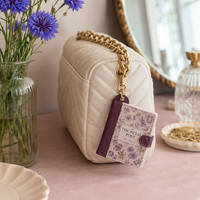 LABON Cuaderno Mini A7 Personalizado con Encanto, Cubierta Lavanda, Estampado Floral Acuarela, Lomo de Cuero, Solapa con Broche, Clip Dorado Tipo Langosta, OEM ODM