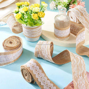 Ruban en <span class=keywords><strong>jute</strong></span> naturel <span class=keywords><strong>de</strong></span> 6 cm avec bordure en dentelle blanche, 2 m/rouleau, pour emballage cadeau <span class=keywords><strong>de</strong></span> mariage rustique, nœuds DIY, décoration intérieure, vente en gros usine - Product Image 2