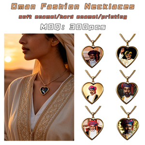 Colliers avec photo de souverain omanais, pendentifs plaqués or Oman, style ethnique, bijoux personnalisés avec portrait pour souvenirs, vente en gros - Product Image 1