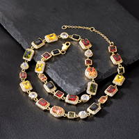 Collier Ras-de-Cou Multicolore en Pierres Précieuses Arc-en-Ciel pour Femme, Bijoux Tennis en Zirconium Plaqué Or 18K avec Chaîne pour Homme