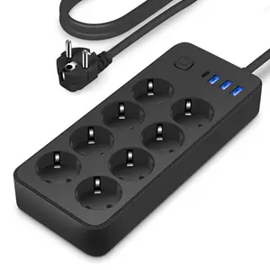 12in1 Power Strip EU Plugs USB Socket with 3USB-1typeC 12AC Outlets 1.2meters Extension Cord Switch Power Button