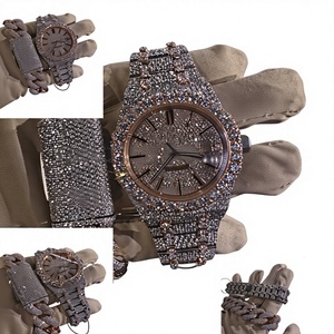 Montre de luxe automatique mécanique en acier inoxydable avec boîtier serti de moissanite, résistante à l'eau 10 bars, pour hommes et femmes, couleur saphir VVS - Product Image 1