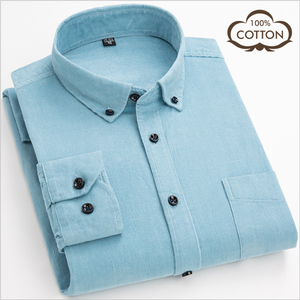 Chemise en flanelle à manches longues pour hommes grande taille en gros, personnalisée, décontractée, unie, respirante, en coton et élasthanne, 240g, saison printemps - Simple - Product Image 4