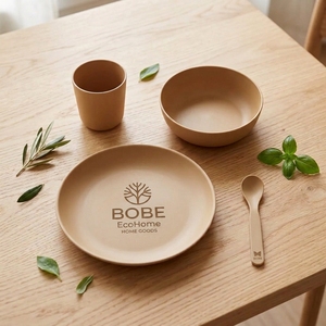 Juego de Vajilla Infantil Ecológico de PLA, RPET, Bambú y PP, Plato, Tazón y Vaso con Tapa, Libre de BPA, Vajilla de Silicona para Bebés - Product Image 6