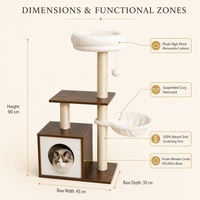 Arbre à chat en bois en gros avec armoire pour chat, entrée ronde, poteaux en corde de sisal et hamac en peluche pour petits chats OEM ODM