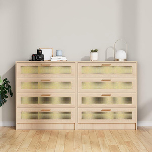 Cómoda <span class=keywords><strong>cajonera</strong></span> contemporánea de lujo moderna, muebles de madera con panel de ratán cómodo para el hogar, apartamento, dormitorio, sala de estar, Hotel - Product Image 1