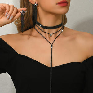 絶妙な爪チェーンY字型ラインストーンフルダイヤモンドネックレスネックレスイヤリング鎖骨チェーンイブニングドレス - Product Image 2