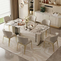 Table à manger rectangulaire en pierre, fabriquée en Chine, pour salle à manger, ensemble de table à manger 6 places