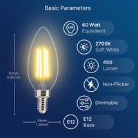 Petite ampoule à bougie LED rétro E14 Edison à intensité variable, corps en verre blanc/jaune chaud, alimentation secteur pour usage résidentiel transfrontalier