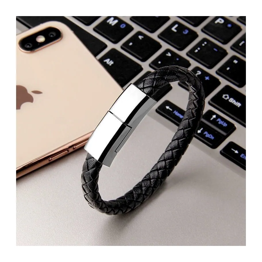 Creative new bracelet fast charging USB cable, leather woven lighting data cable type-c