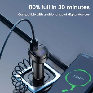 Nouveau chargeur de voiture rétractable 3-en-1 à double <span class=keywords><strong>port</strong></span> et charge rapide 2025 avec sortie 55W et rotation à 360° USB Type-C - Product Image 4