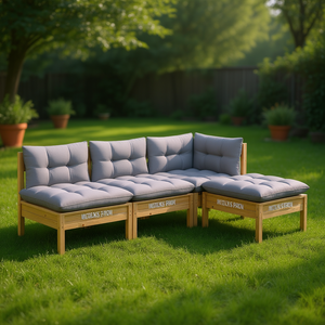 <b>Grey</b> Cushion Garden Lounge Set Pinewood <b>Frame</b> Outdoor Furniture 4 Seater Scandinavian Design Weather Resistant - Product Image 2