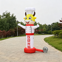 Mascotte gonflable publicitaire Longgang Chef Vache en tissu Oxford, étanche, avec ventilateur intégré pour restaurant