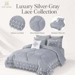 Juego de Ropa de Cama de Terciopelo de Poliéster de Lujo Ligero Personalizable al por Mayor con Ribete de Encaje, Edredón Suave y Acolchado, 200 Hilos, Diseño OEM ODM - Product Image 1