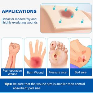 Benda in Schiuma di Silicone con Bordo Delicato 4x4" Adesiva Impermeabile ad Alta Assorbenza per Ferite e Ulcere <span class=keywords><strong>da</strong></span> Pressione alle Gambe - Product Image 2
