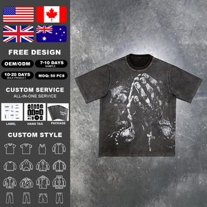 Camisetas de Hip Hop de Alta Calidad para Hombre, de Algodón Grueso, Hombros Caídos, Corte Cuadrado, Camiseta Corta, Camisetas Extra Grandes con Gráficos Personalizados - Product Image 2