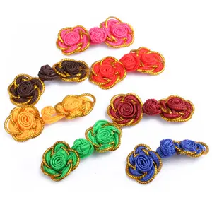 yiwu wintop chinlon material gold colored rose flower shape handmade chinese knot buttons for wedding card