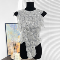 Collier en organza brodé de fleurs dorées avec perles et paillettes pour robe de mariée et décoration de mode